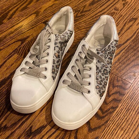 Circus by Sam Edelman 8.5M white & silver leopard sneakers Glitter faux leather - Picture 1 of 7